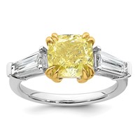 Emma Grace 14K Two-Tone 3.75 Carat Certified Lab Grown Diamond VS+ Cushion Vivid Yellow & VS+ F+ Baguette Complete Ring view 1
