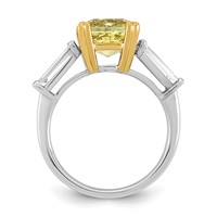 Emma Grace 14K Two-Tone 4.33 Carat Certified Lab Grown Diamond VS+ Cushion Vivid Yellow & VS+ F+ Baguette Complete Ring view 2