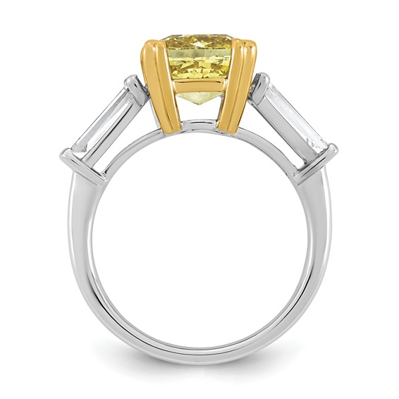 Emma Grace 14K Two-Tone 4 1/3 carat Certified Lab Grown Diamond VS+ Cushion Vivid Yellow & VS+ F+ Baguette Complete Ring