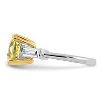 Emma Grace 14K Two-Tone 4.33 Carat Certified Lab Grown Diamond VS+ Cushion Vivid Yellow & VS+ F+ Baguette Complete Ring view 3