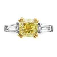 Emma Grace 14K Two-Tone 4.33 Carat Certified Lab Grown Diamond VS+ Cushion Vivid Yellow & VS+ F+ Baguette Complete Ring view 4