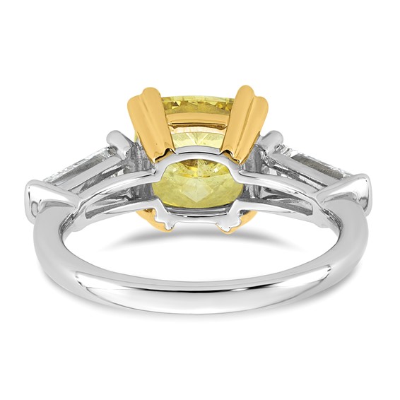 Emma Grace 14K Two-Tone 4 1/3 carat Certified Lab Grown Diamond VS+ Cushion Vivid Yellow & VS+ F+ Baguette Complete Ring
