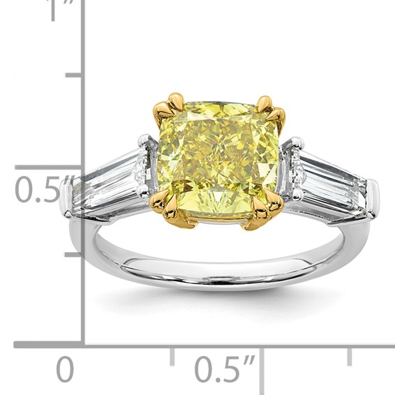 Emma Grace 14K Two-Tone 4 1/3 carat Certified Lab Grown Diamond VS+ Cushion Vivid Yellow & VS+ F+ Baguette Complete Ring