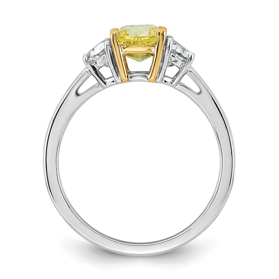 Emma Grace 14K Two-Tone 2 1/2 carat Certified Lab Grown Diamond VS+ Long Cushion Vivid Yellow & VS+ F+ Half Moon Complete Ring