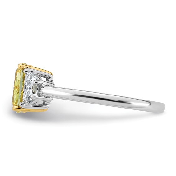 Emma Grace 14K Two-Tone 2 1/2 carat Certified Lab Grown Diamond VS+ Long Cushion Vivid Yellow & VS+ F+ Half Moon Complete Ring