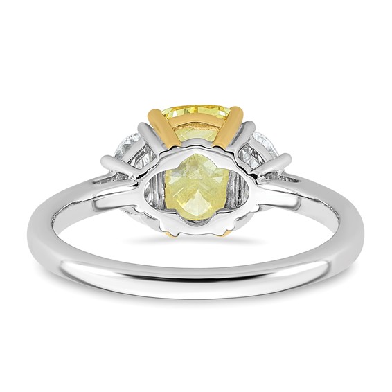 Emma Grace 14K Two-Tone 2 1/2 carat Certified Lab Grown Diamond VS+ Long Cushion Vivid Yellow & VS+ F+ Half Moon Complete Ring