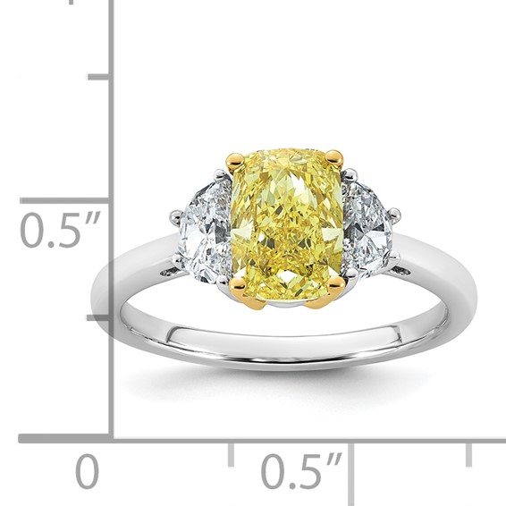 Emma Grace 14K Two-Tone 2 1/2 carat Certified Lab Grown Diamond VS+ Long Cushion Vivid Yellow & VS+ F+ Half Moon Complete Ring