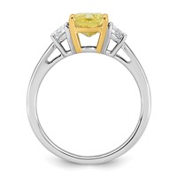 Emma Grace 14K Two-Tone 2.62 Carat Certified Lab Grown Diamond VS+ Long Cushion Vivid Yellow & VS+ F+ Half Moon Complete Ring view 2