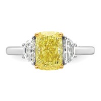 Emma Grace 14K Two-Tone 2.62 Carat Certified Lab Grown Diamond VS+ Long Cushion Vivid Yellow & VS+ F+ Half Moon Complete Ring view 4