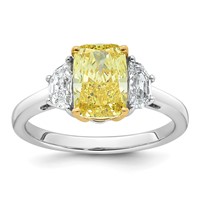 Emma Grace 14K Two-Tone 2.62 Carat Certified Lab Grown Diamond VS+ Long Cushion Vivid Yellow & VS+ F+ Half Moon Complete Ring view 1