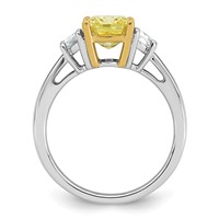 Emma Grace 14K Two-Tone 3 Carat Certified Lab Grown Diamond VS+ Long Cushion Vivid Yellow & VS+ F+ Half Moon Complete Ring view 2