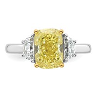 Emma Grace 14K Two-Tone 3 Carat Certified Lab Grown Diamond VS+ Long Cushion Vivid Yellow & VS+ F+ Half Moon Complete Ring view 4