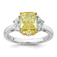Emma Grace 14K Two-Tone 3 Carat Certified Lab Grown Diamond VS+ Long Cushion Vivid Yellow & VS+ F+ Half Moon Complete Ring view 1