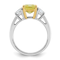 Emma Grace 14K Two-Tone 4.20 Carat Certified Lab Grown Diamond VS+ Long Cushion Vivid Yellow & VS+ F+ Half Moon Complete Ring view 2
