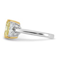 Emma Grace 14K Two-Tone 4.20 Carat Certified Lab Grown Diamond VS+ Long Cushion Vivid Yellow & VS+ F+ Half Moon Complete Ring view 3