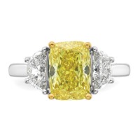 Emma Grace 14K Two-Tone 4.20 Carat Certified Lab Grown Diamond VS+ Long Cushion Vivid Yellow & VS+ F+ Half Moon Complete Ring view 4