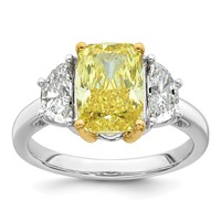 Emma Grace 14K Two-Tone 4.20 Carat Certified Lab Grown Diamond VS+ Long Cushion Vivid Yellow & VS+ F+ Half Moon Complete Ring view 1