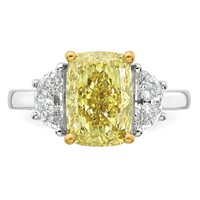 Emma Grace 14K Two-Tone 4.75 Carat Certified Lab Grown Diamond VS+ Long Cushion Vivid Yellow & VS+ F+ Half Moon Complete Ring view 4