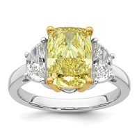 Emma Grace 14K Two-Tone 4.75 Carat Certified Lab Grown Diamond VS+ Long Cushion Vivid Yellow & VS+ F+ Half Moon Complete Ring view 1
