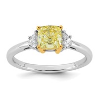 Emma Grace 14K Two-Tone 1.33 Carat Certified Lab Grown Diamond VS+ Cushion Vivid Yellow & VS+ F+ Half Moon Complete Ring view 1