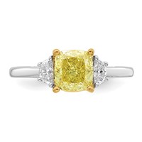 Emma Grace 14K Two-Tone 1.75 Carat Certified Lab Grown Diamond VS+ Cushion Vivid Yellow & VS+ F+ Half Moon Complete Ring view 4