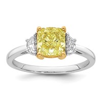 Emma Grace 14K Two-Tone 1.75 Carat Certified Lab Grown Diamond VS+ Cushion Vivid Yellow & VS+ F+ Half Moon Complete Ring view 1