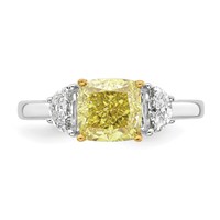 Emma Grace 14K Two-Tone 2.50 Carat Certified Lab Grown Diamond VS+ Cushion Vivid Yellow & VS+ F+ Half Moon Complete Ring view 4