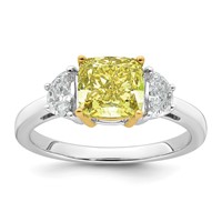 Emma Grace 14K Two-Tone 2.50 Carat Certified Lab Grown Diamond VS+ Cushion Vivid Yellow & VS+ F+ Half Moon Complete Ring view 1
