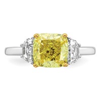 Emma Grace 14K Two-Tone 3 Carat Certified Lab Grown Diamond VS+ Cushion Vivid Yellow & VS+ F+ Half Moon Complete Ring view 4