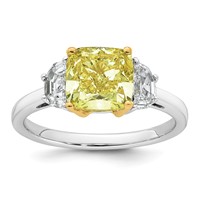 Emma Grace 14K Two-Tone 3 Carat Certified Lab Grown Diamond VS+ Cushion Vivid Yellow & VS+ F+ Half Moon Complete Ring view 1