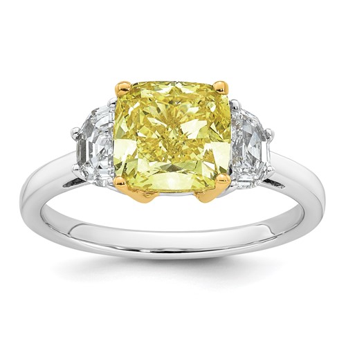 Emma Grace 14K Two-Tone 3 Carat Certified Lab Grown Diamond VS+ Cushion Vivid Yellow & VS+ F+ Half Moon Complete Ring
