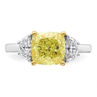 Emma Grace 14K Two-Tone 3.75 Carat Certified Lab Grown Diamond VS+ Cushion Vivid Yellow & VS+ F+ Half Moon Complete Ring view 4