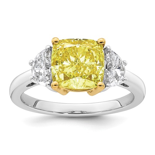 Emma Grace 14K Two-Tone 3.75 Carat Certified Lab Grown Diamond VS+ Cushion Vivid Yellow & VS+ F+ Half Moon Complete Ring