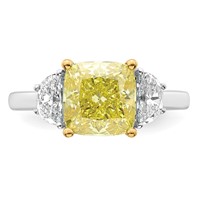 Emma Grace 14K Two-Tone 4.25 Carat Certified Lab Grown Diamond VS+ Cushion Vivid Yellow & VS+ F+ Half Moon Complete Ring view 4