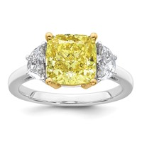 Emma Grace 14K Two-Tone 4.25 Carat Certified Lab Grown Diamond VS+ Cushion Vivid Yellow & VS+ F+ Half Moon Complete Ring view 1