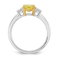Emma Grace 14K Two-tone 1.88 Carat Lab Grown Diamond Long Cushion VS+ Certified Vivid Yellow & Trapezoid VS+ F+ Complete Ring view 2