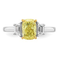 Emma Grace 14K Two-tone 1.88 Carat Lab Grown Diamond Long Cushion VS+ Certified Vivid Yellow & Trapezoid VS+ F+ Complete Ring view 4