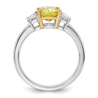 Emma Grace 14K Two-Tone 2.50 Carat Certified Lab Grown Diamond VS+ Long Cushion Vivid Yellow & VS+ F+ Trapezoid Complete Ring view 2