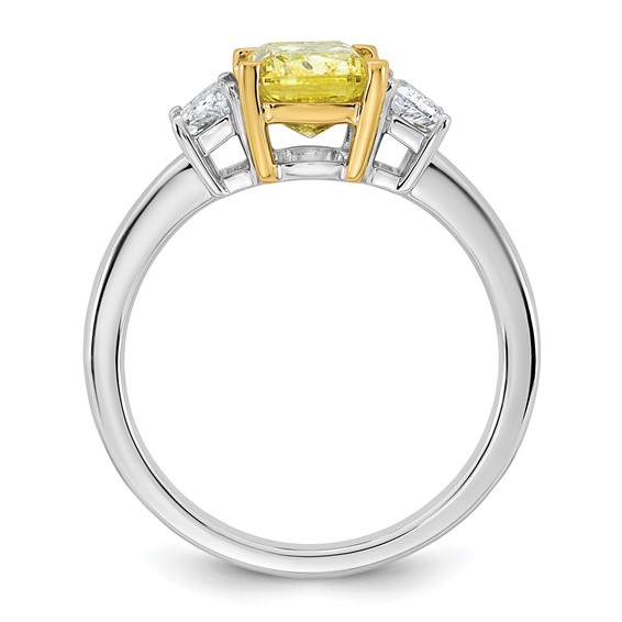 Emma Grace 14K Two-Tone 2 1/2 carat Certified Lab Grown Diamond VS+ Long Cushion Vivid Yellow & VS+ F+ Trapezoid Complete Ring