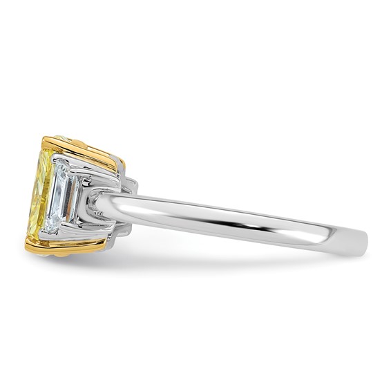 Emma Grace 14K Two-Tone 2 1/2 carat Certified Lab Grown Diamond VS+ Long Cushion Vivid Yellow & VS+ F+ Trapezoid Complete Ring