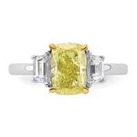 Emma Grace 14K Two-Tone 2.50 Carat Certified Lab Grown Diamond VS+ Long Cushion Vivid Yellow & VS+ F+ Trapezoid Complete Ring view 4