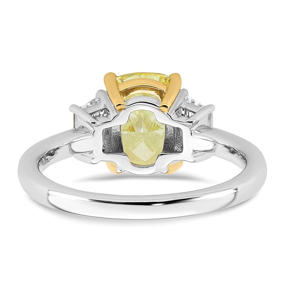 Emma Grace 14K Two-Tone 2 1/2 carat Certified Lab Grown Diamond VS+ Long Cushion Vivid Yellow & VS+ F+ Trapezoid Complete Ring
