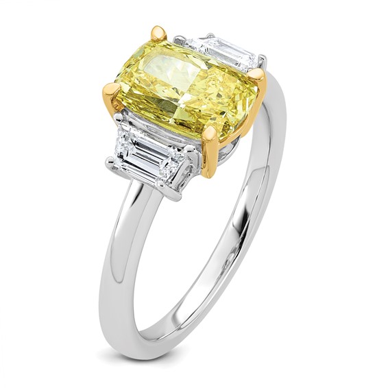 Emma Grace 14K Two-Tone 2 1/2 carat Certified Lab Grown Diamond VS+ Long Cushion Vivid Yellow & VS+ F+ Trapezoid Complete Ring