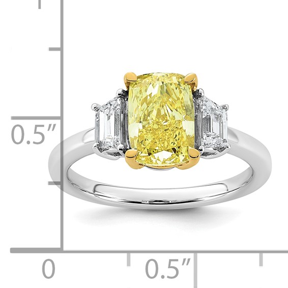Emma Grace 14K Two-Tone 2 1/2 carat Certified Lab Grown Diamond VS+ Long Cushion Vivid Yellow & VS+ F+ Trapezoid Complete Ring