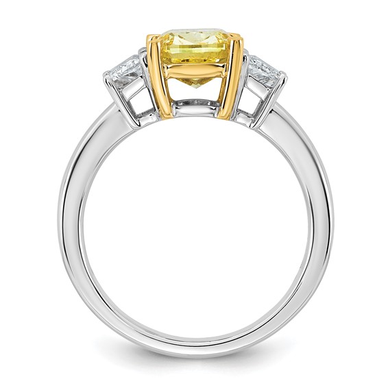 Emma Grace 14K Two-Tone 3 1/5 carat Certified Lab Grown Diamond VS+ Long Cushion Vivid Yellow & VS+ F+ Trapezoid Complete Ring