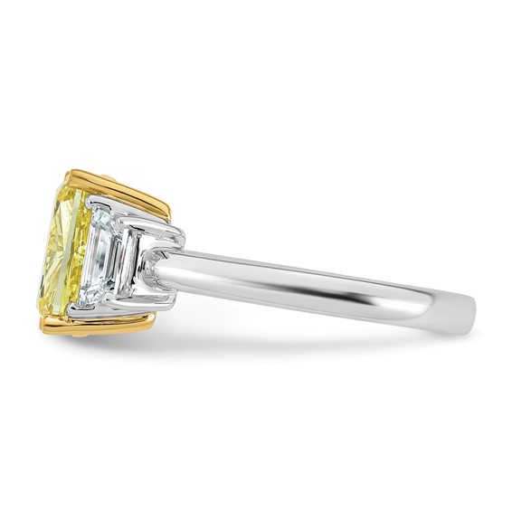 Emma Grace 14K Two-Tone 3 1/5 carat Certified Lab Grown Diamond VS+ Long Cushion Vivid Yellow & VS+ F+ Trapezoid Complete Ring