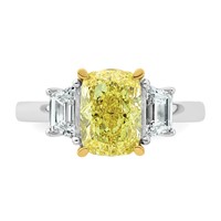 Emma Grace 14K Two-Tone 3.20 Carat Certified Lab Grown Diamond VS+ Long Cushion Vivid Yellow & VS+ F+ Trapezoid Complete Ring view 4