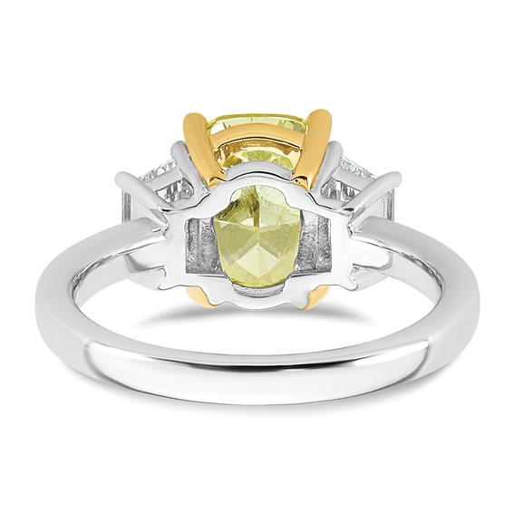 Emma Grace 14K Two-Tone 3 1/5 carat Certified Lab Grown Diamond VS+ Long Cushion Vivid Yellow & VS+ F+ Trapezoid Complete Ring