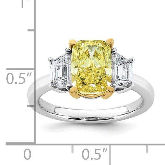 Emma Grace 14K Two-Tone 3 1/5 carat Certified Lab Grown Diamond VS+ Long Cushion Vivid Yellow & VS+ F+ Trapezoid Complete Ring