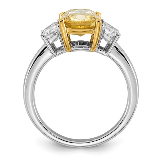 Emma Grace 14K Two-Tone 3 7/8 carat Certified Lab Grown Diamond VS+ Long Cushion Vivid Yellow & VS+ F+ Trapezoid Complete Ring